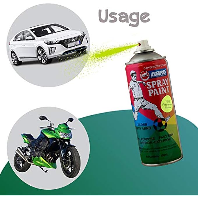Abro SP-1005 MULTIPURPOSE COLOUR SPRAY PAINT CAN FOR CARS AND BIKES (400ML, FLUORESCENT YELLOW, 1 PC) - Image 4